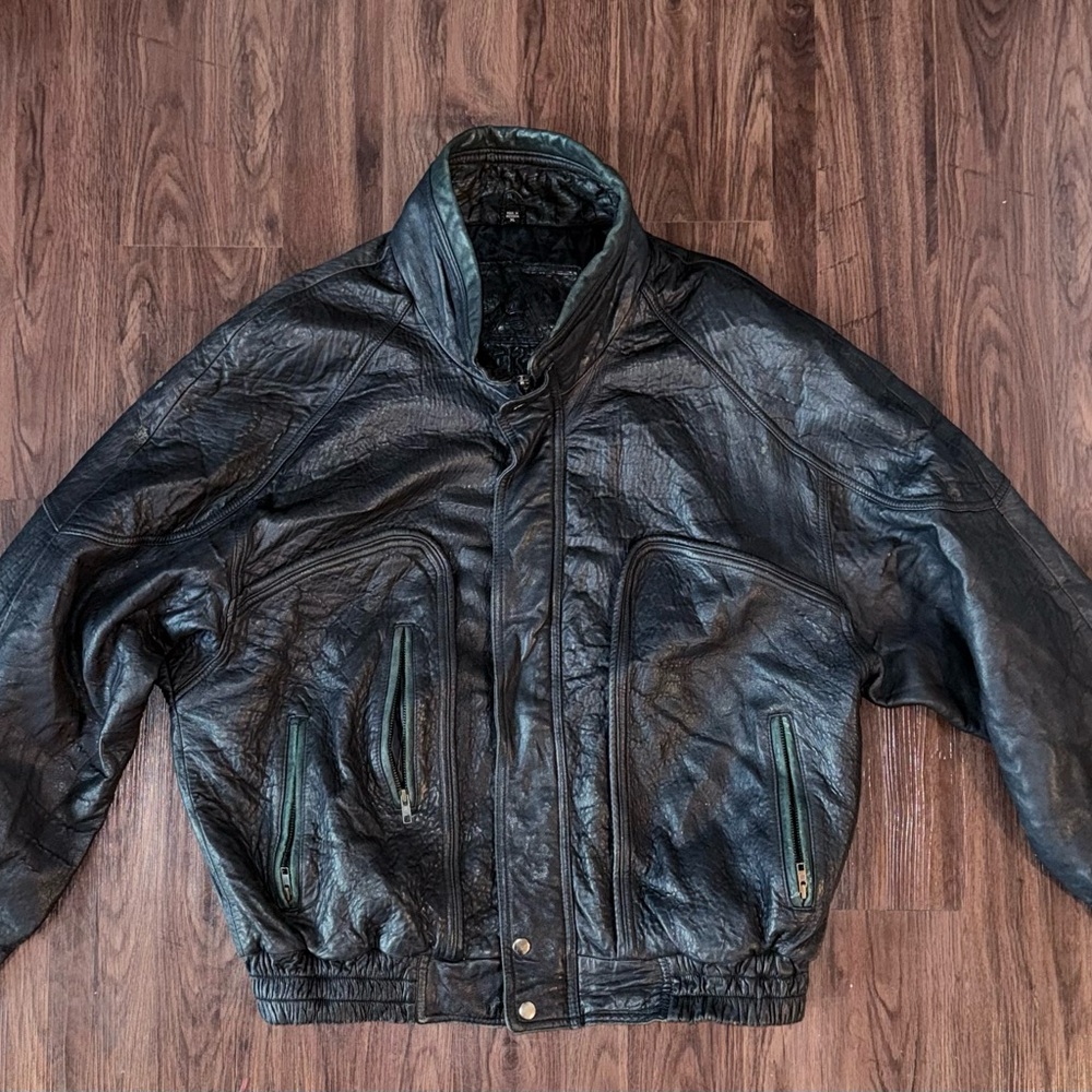 Men's Black Leather Bomber Jacket